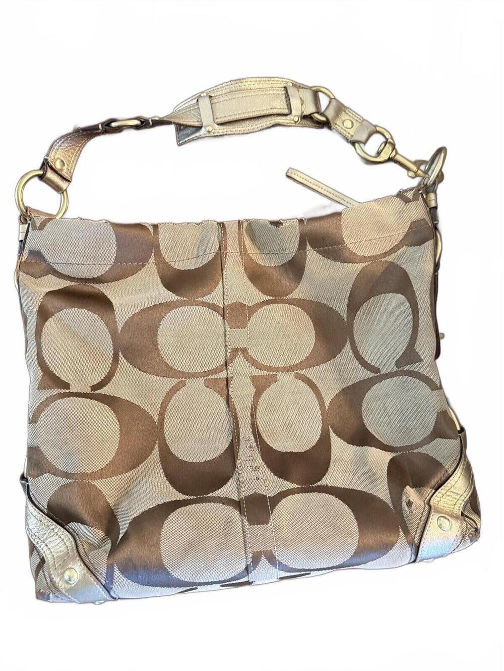 COACH Carly Signature Hobo Shoulder Bag Gold Hardware
